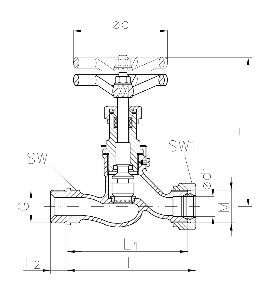 GLOBE VALVE CAST STEEL STRAIGHT WITH WELDING RINGS АS DIN86552 PN 100